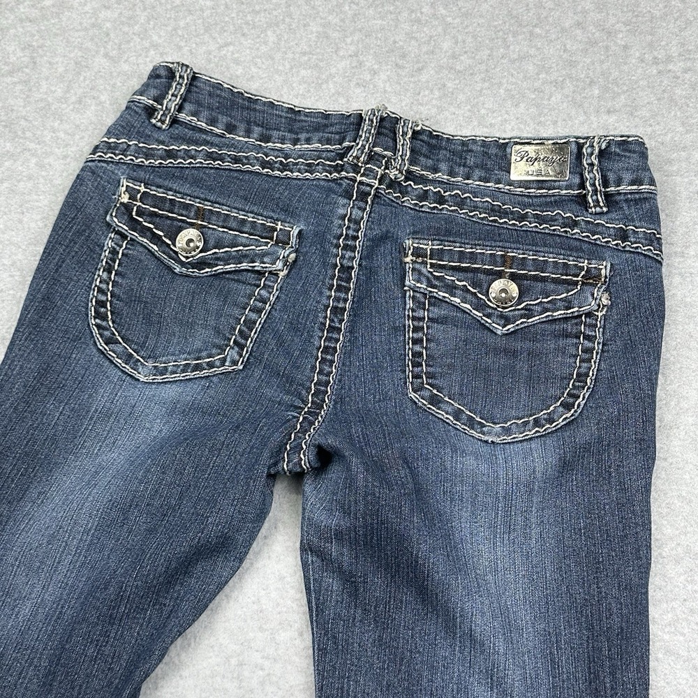 Papaya USA Jeans Sz 9 Low Rise Straight Skinny Blue Denim Stretch Flap Pockets